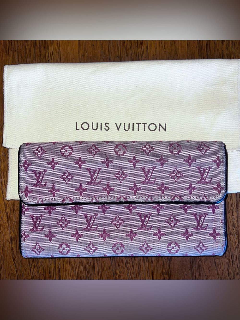 Louis Vuitton Mini Lin Monogram Canvas Snap Clutch Wallet - Cherry and Cream